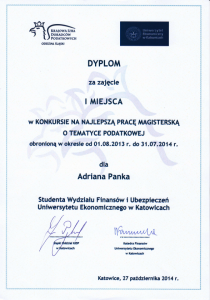 Dyplom dla Adriana Panka